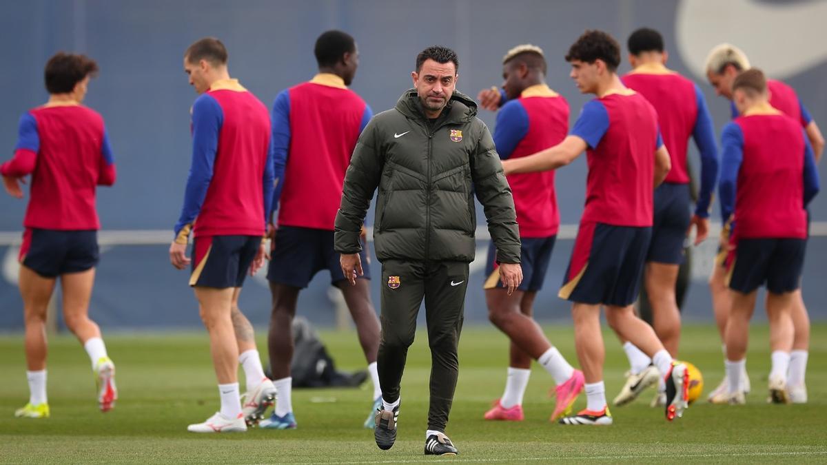 Xavi, en el entrenamiento de este jueves.