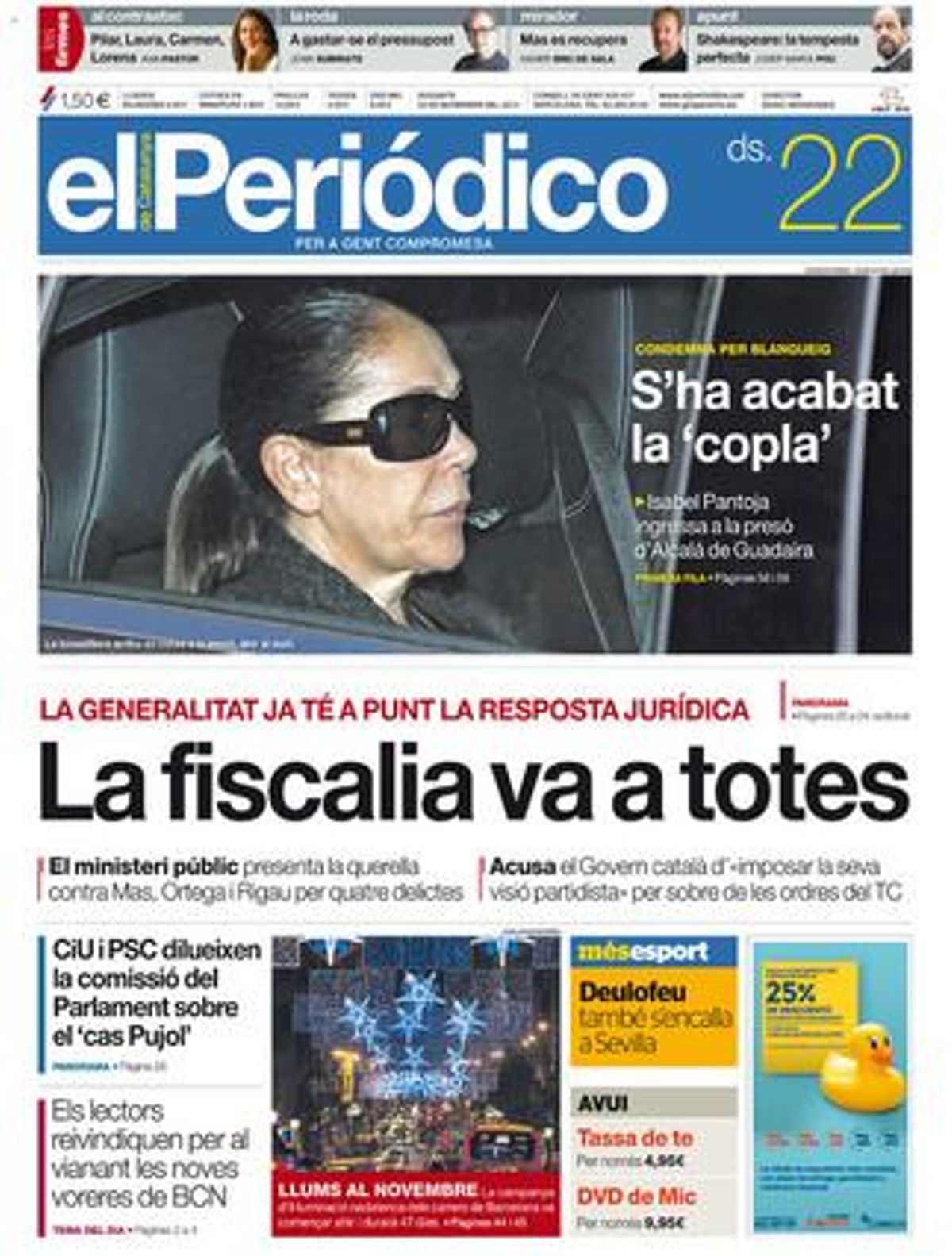 Portada d’EL PERIÓDICO del 22 de novembre. Portada d’EL PERIÓDICO del 22 de novembre.