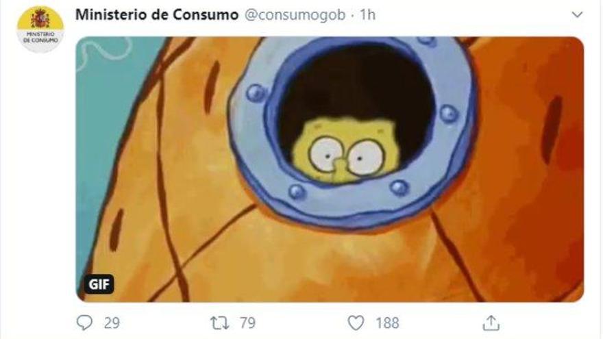 El Ministerio de Consumo estrena su Twitter con un &#039;gif&#039; de Bob Esponja