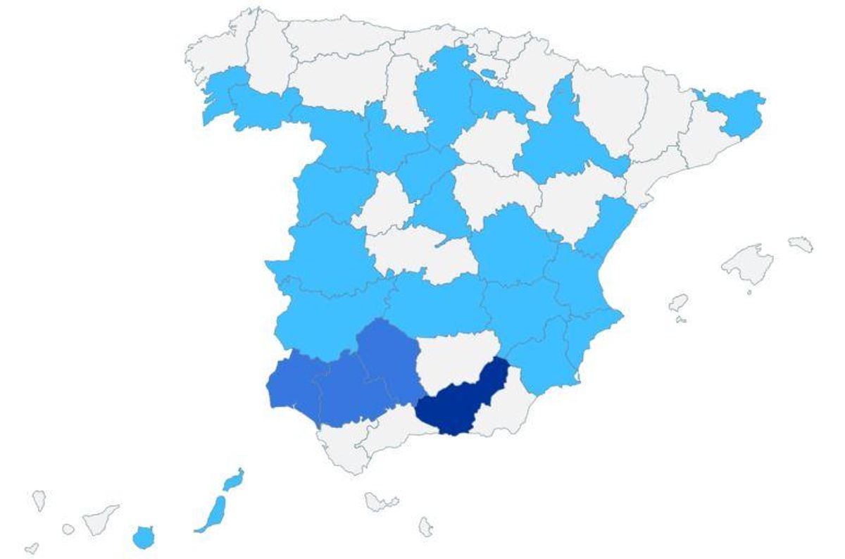 Mapa elaborado por el Ministerio de Sanidad con los Niveles de Riesgo por bajas temperaturas este invierno 2023/24