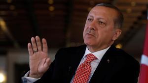 El presidente de Turquía, Recep Tayyip Erdogan, durante una entrevista con Reuters en el Palacio Presidencial, en Ankara, el 25 de abril.