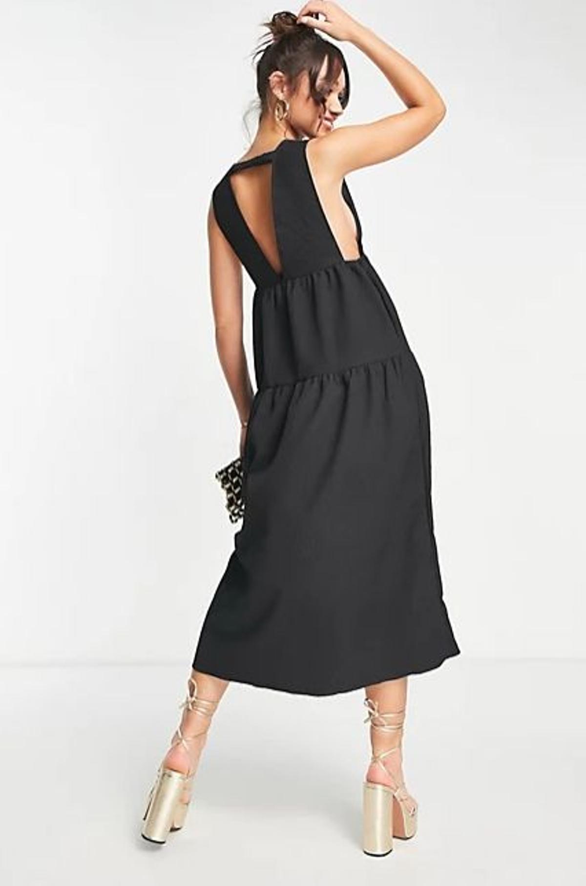 Vestido midi negro estilo pichi con espalda escotada de Vero Moda