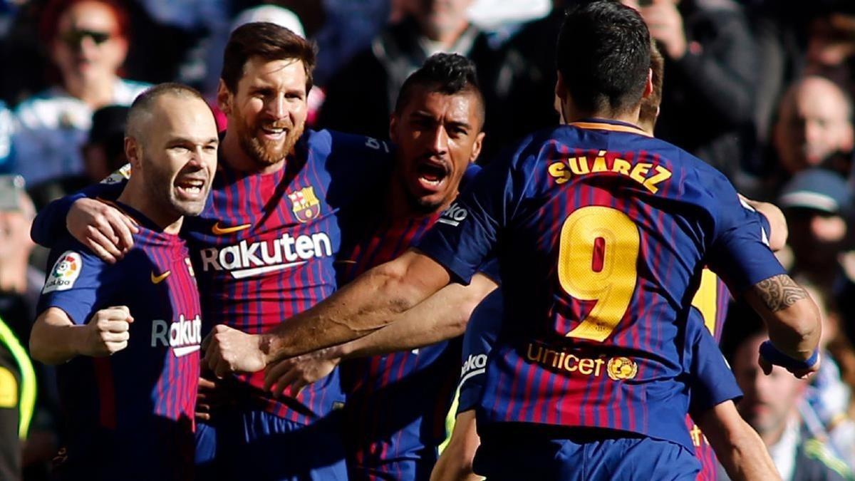 Los azulgrana celebran otro recital en el Bernabéu.