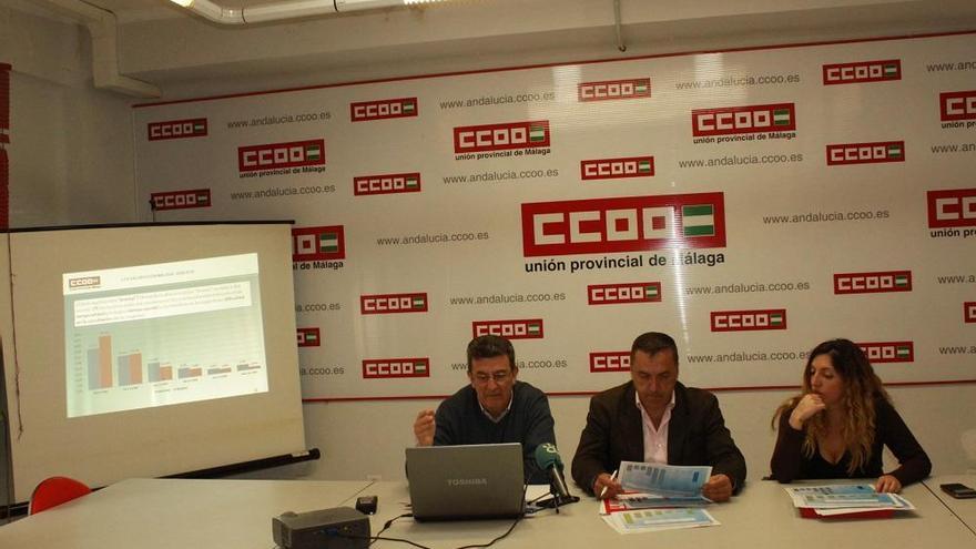 Turmo, Muñoz y Pineda, en la presentación del informe de CCOO.