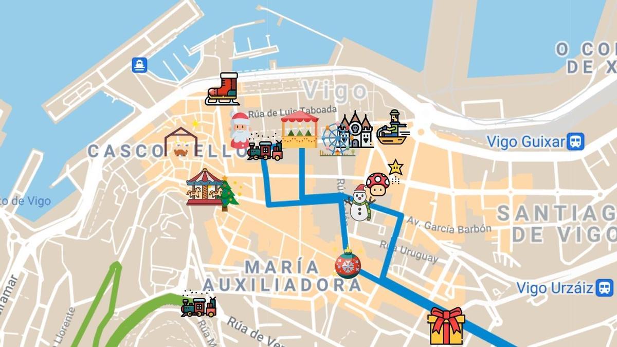 Mapa de la Navidad en Vigo 2021.