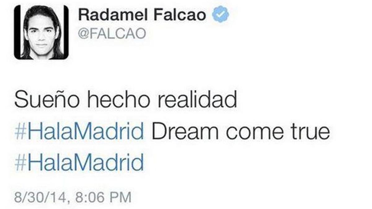 Este es el twit que publicó Falcao