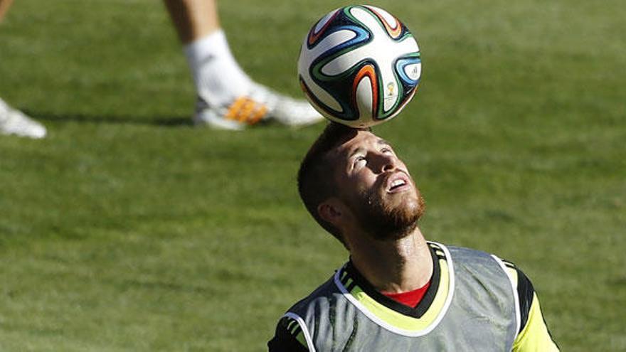 Sergio Ramos durante el entrenamiento