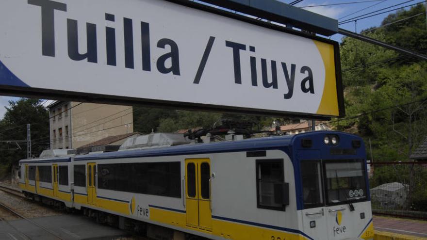 Un tren circula a la altura del apeadero de Tuilla.