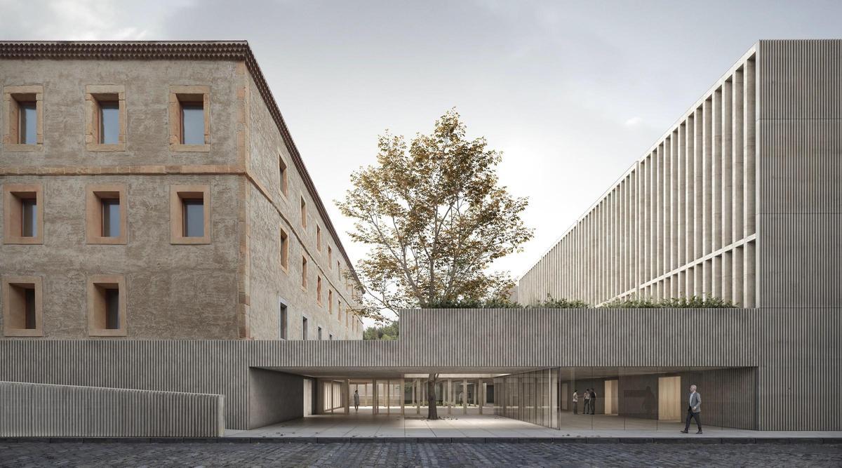 Recreación de las dos edificaciones y el entorno del centro de Arte de Tabacalera en Cimavilla.
