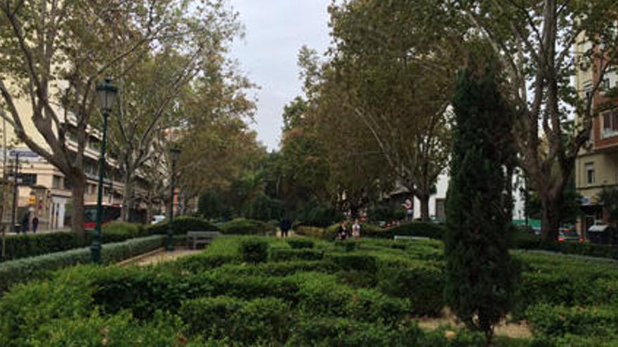 Primer tramo del jardín de Fernando El Católico, con su laberinto de setos.