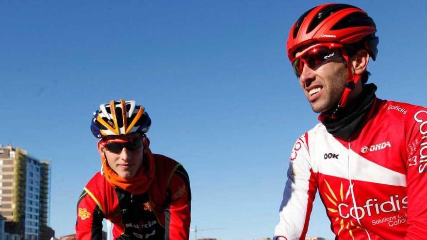 Iván Cortina y Dani Navarro, tras un entrenamiento en Gijón.