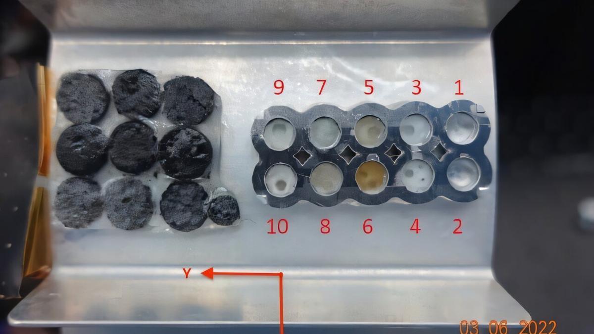 Cuadrícula de las muestras de cera utilizadas en el experimento del termómetro pasivo