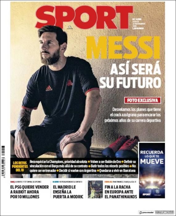 Portada SPORT jueves 22 noviembre 2018