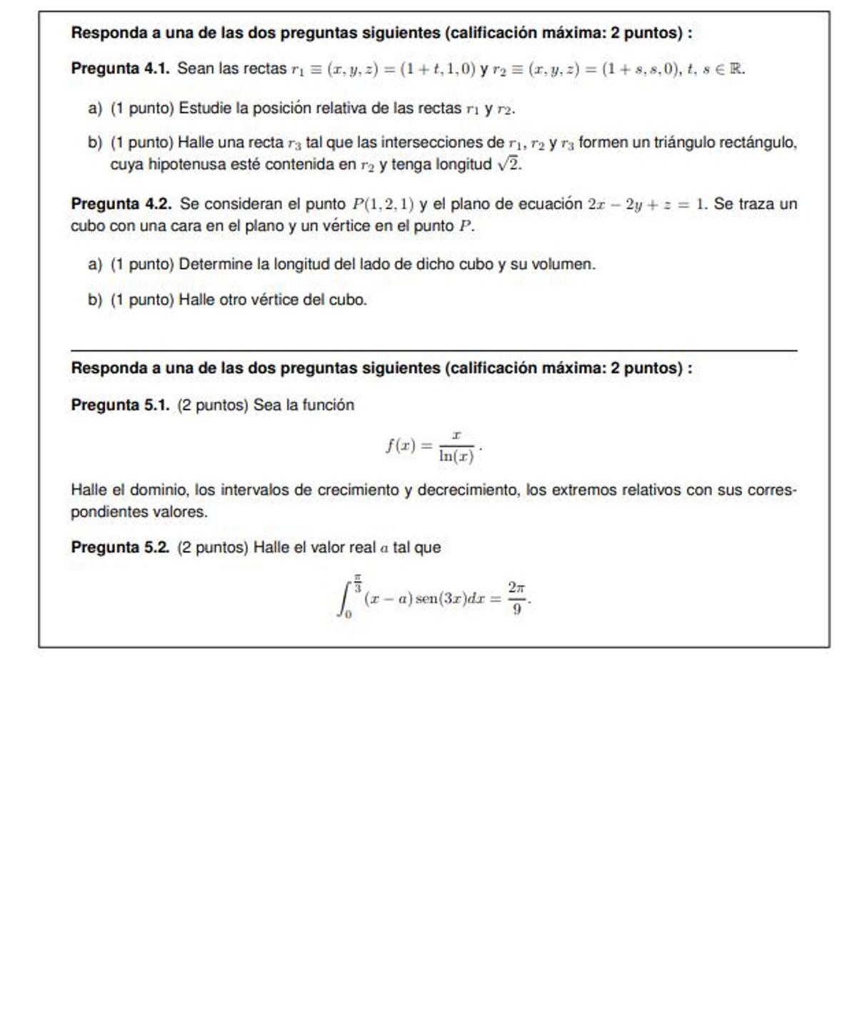 Examen de Matemáticas II de la PAU de julio de Madrid
