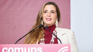 La coordinadora nacional de Catalunya en Comú, Candela López, este lunes en rueda de prensa