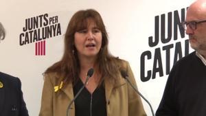 La portavoz de JxCat, Laura Borràs, tras la reunión con Puigdemont en Bruselas.