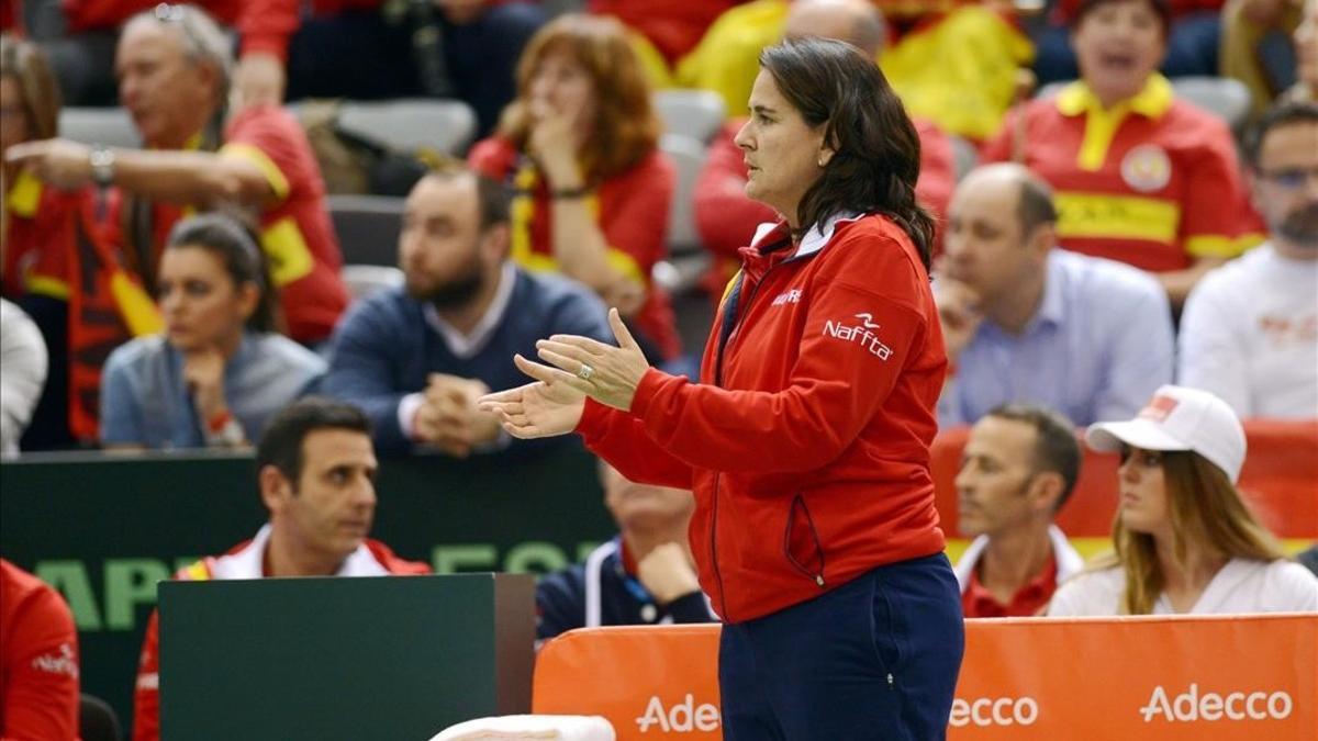 Conchita Martínez en el partido contra Croacia de la Copa Davis