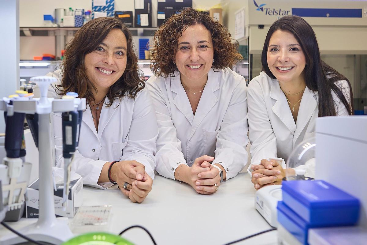 Ana Vivancos, cap del laboratori de Genòmica del Càncer del VHIO; Cristina Saura, cap de la Unitat de Mama de la Vall d'Hebron i del Grup de Càncer de Mama del VHIO, i Carolina Ortiz, investigadora del grup de càncer de mama del VHIO.