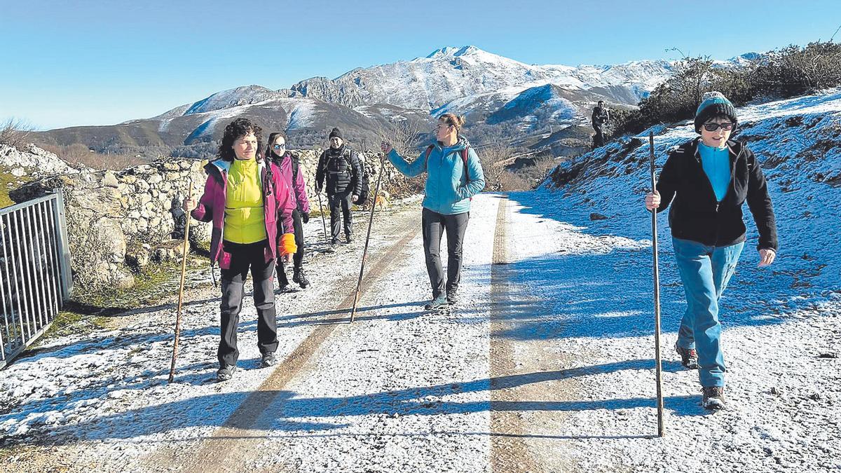 Participantes en la ruta de ayer, con salida de Ortiguero y paso por Mina Delfina . | M. V.