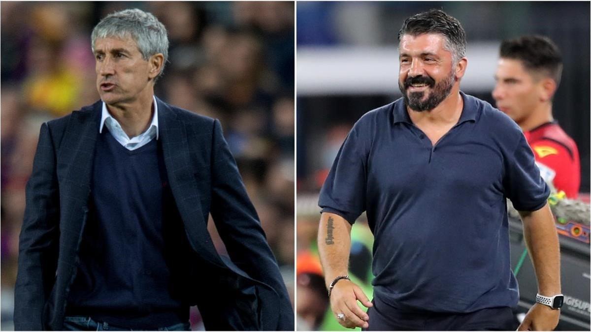 Quique Setién y Gennaro Gattuso, los entrenadores del Barça y el Nápoles