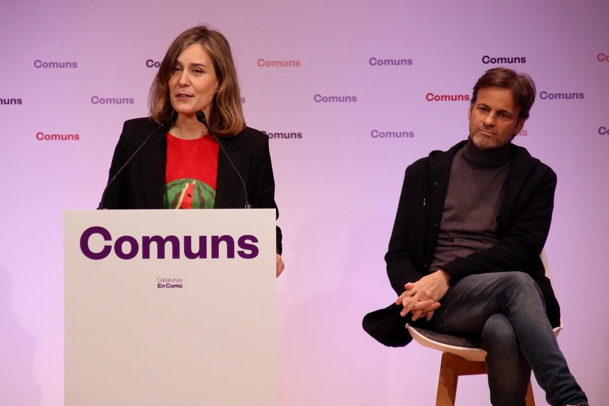 La presidenta de En Comú Podem en el Parlament, Jéssica Albiach, y el candidato a las europeas, Jaume Asens, en un acto este domingo
