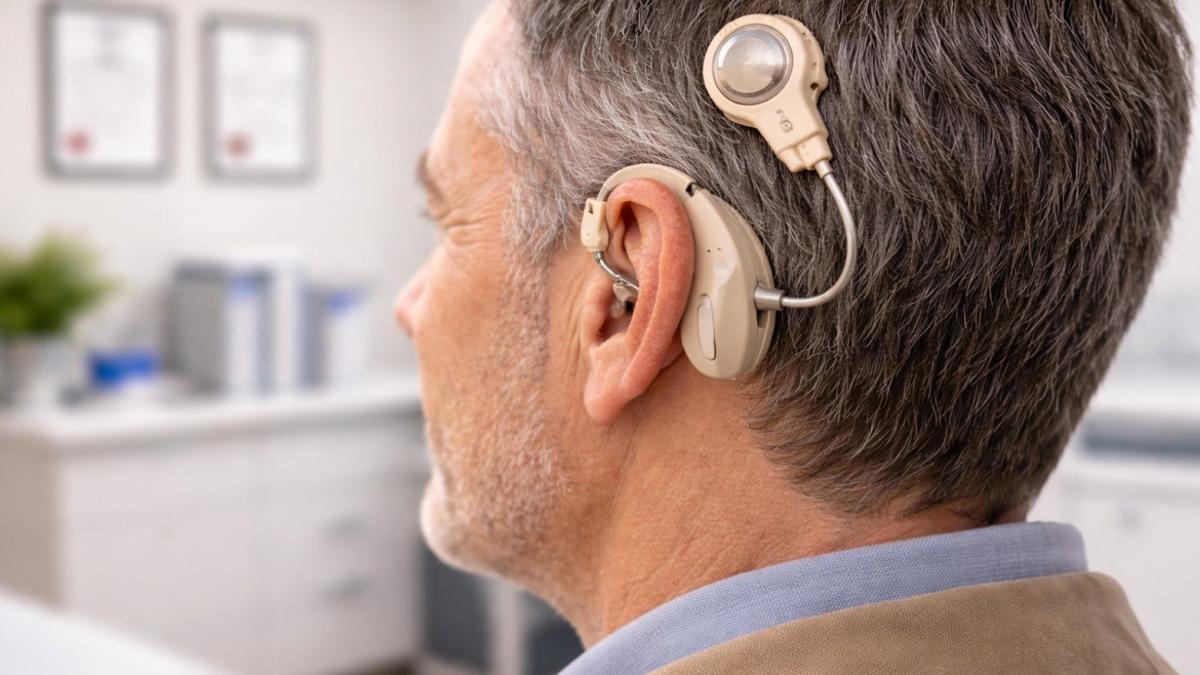 Un hombre con un implante coclear.