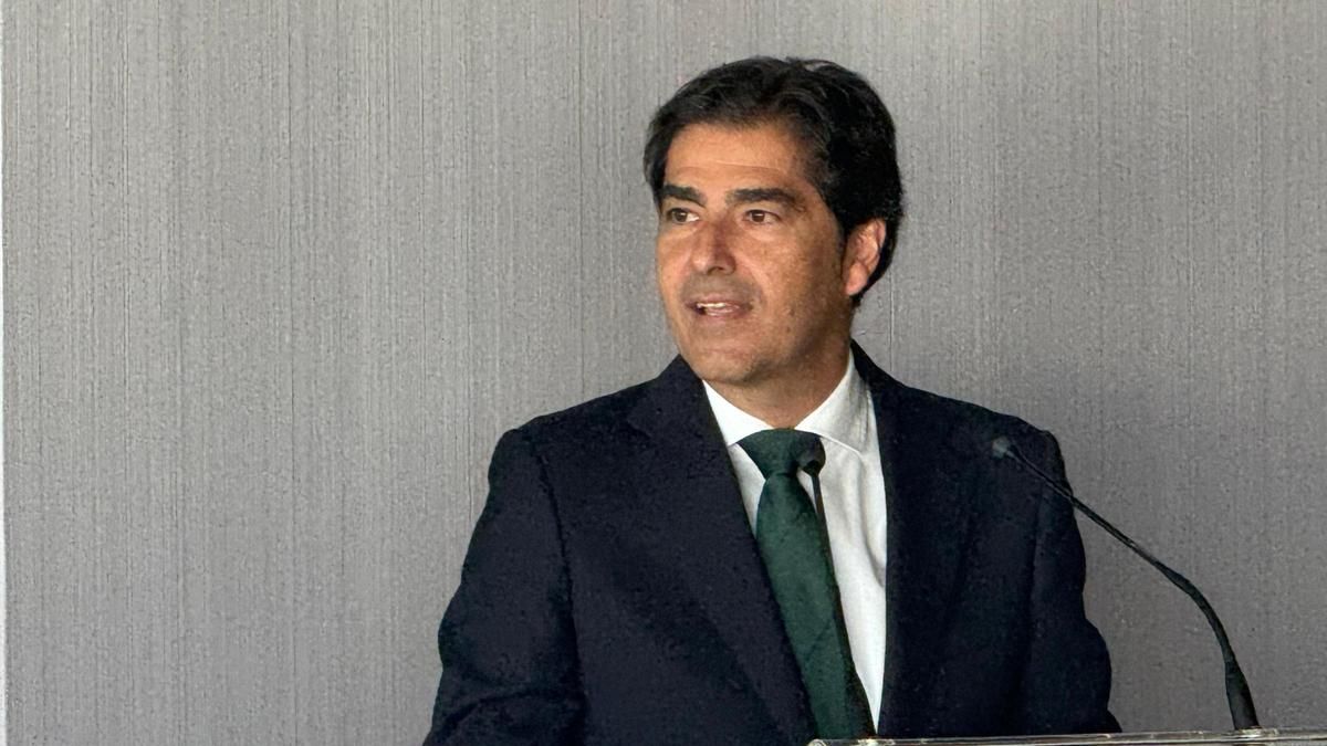 Ángel Haro, presidente del Betis, durante la presentación de Álvaro Valles