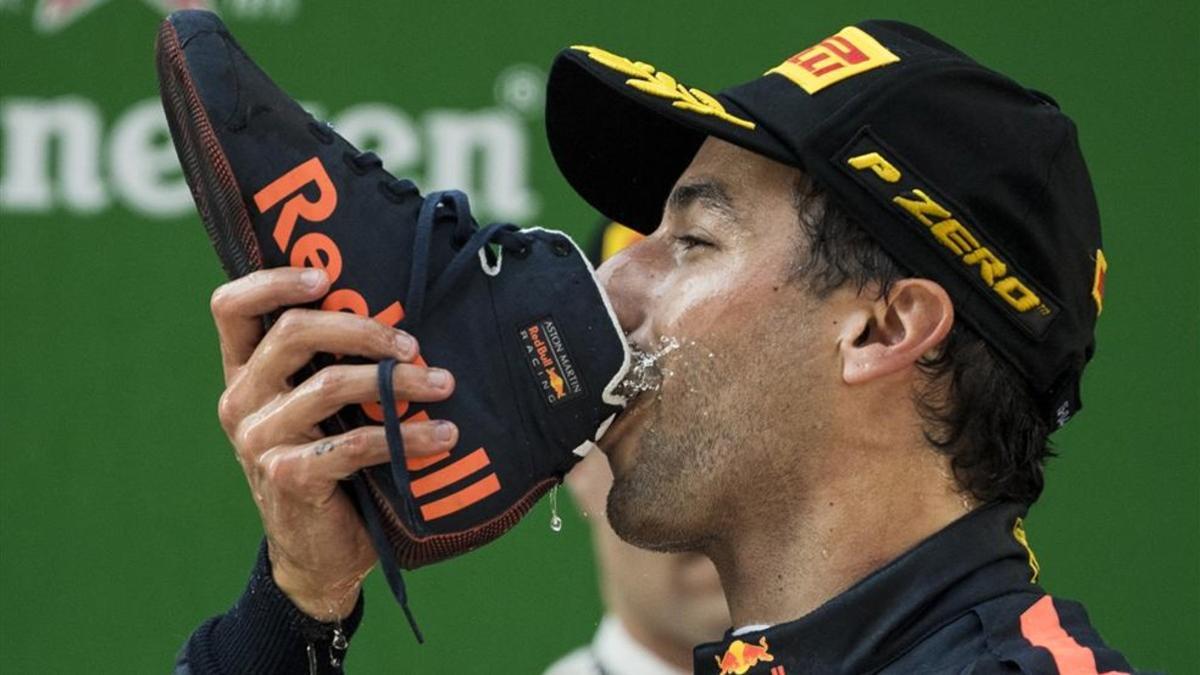 Tradición de Ricciardo, con su bota llena de champán
