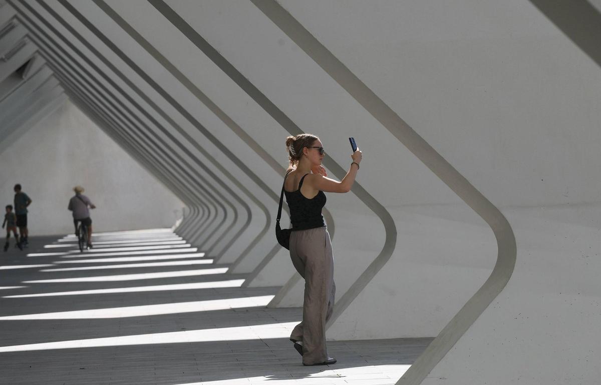 Buscando las sombras de la arquitectura de Calatrava este pasado domingo en la Ciudad de las Artes y las Ciencias.