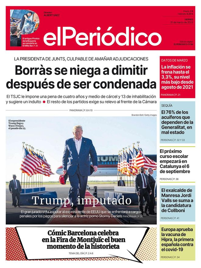 La portada d’EL PERIÓDICO del 31 de març del 2023