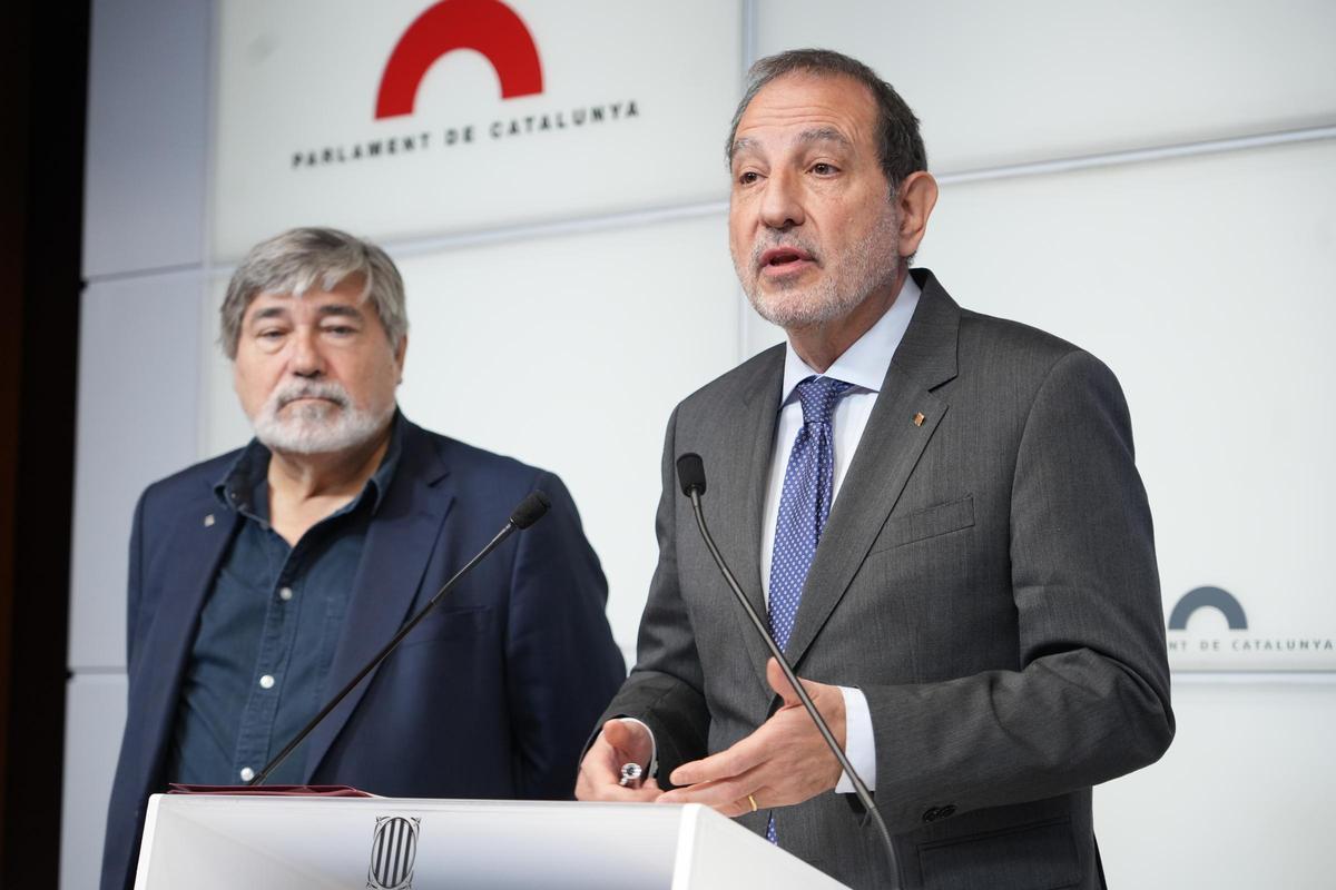El conseller de Justícia i Qualitat Democràtica, Ramon Espadaler, en rueda de prensa en el Parlament.