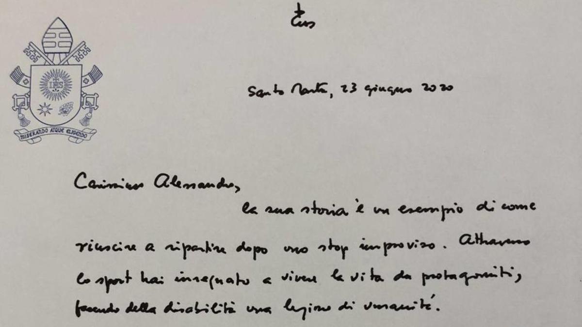 La carta escrita a mano por el Papa para Zanardi