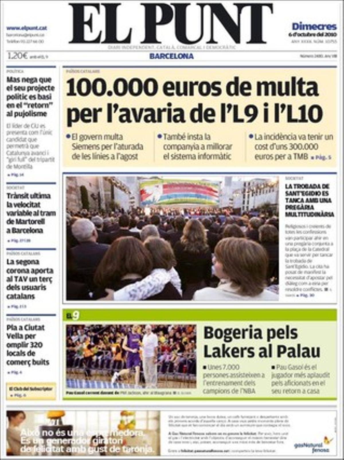 A més dels temes de portada, ’El Punt’ ofereix a dins que la línia ferroviària entre Cornellà i Castelldefels tindrà 11 estacions, que 10 anys després de la retirada del ’negre de Banyoles’ del Museu Darder, l’escàndol del boiximà dissecat està enterrat.