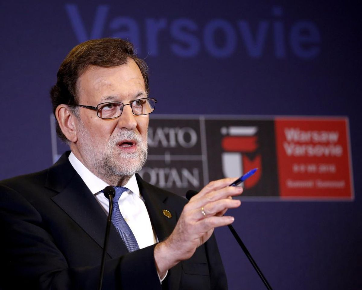 GRA242. VARSOVIA, 09/07/2016.- El presidente del Gobierno español en funciones, Mariano Rajoy, durante la rueda de prensa posterior a la sesión plenaria del Consejo del Atlántico Norte, hoy en la Cumbre de la OTAN en Varsovia. EFE/Sergio Barrenechea