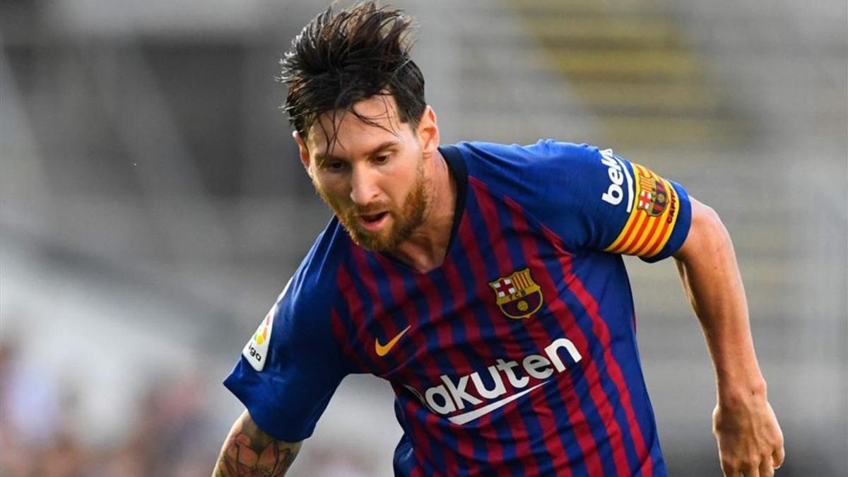 Leo Messi durante el partido en Anoeta