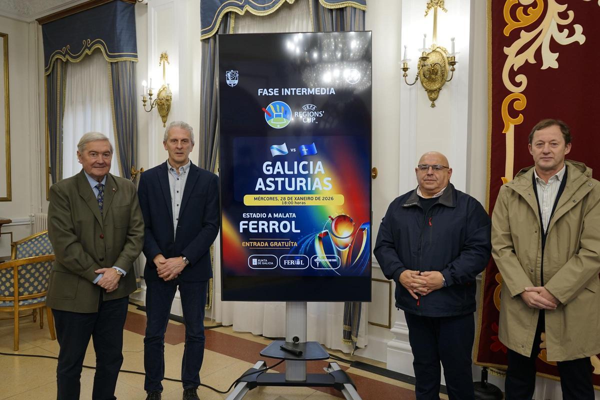 Manuel Asende, Ricardo Aldrey, Pablo Prieto y Manolo García en el acto de presentación del partido.
