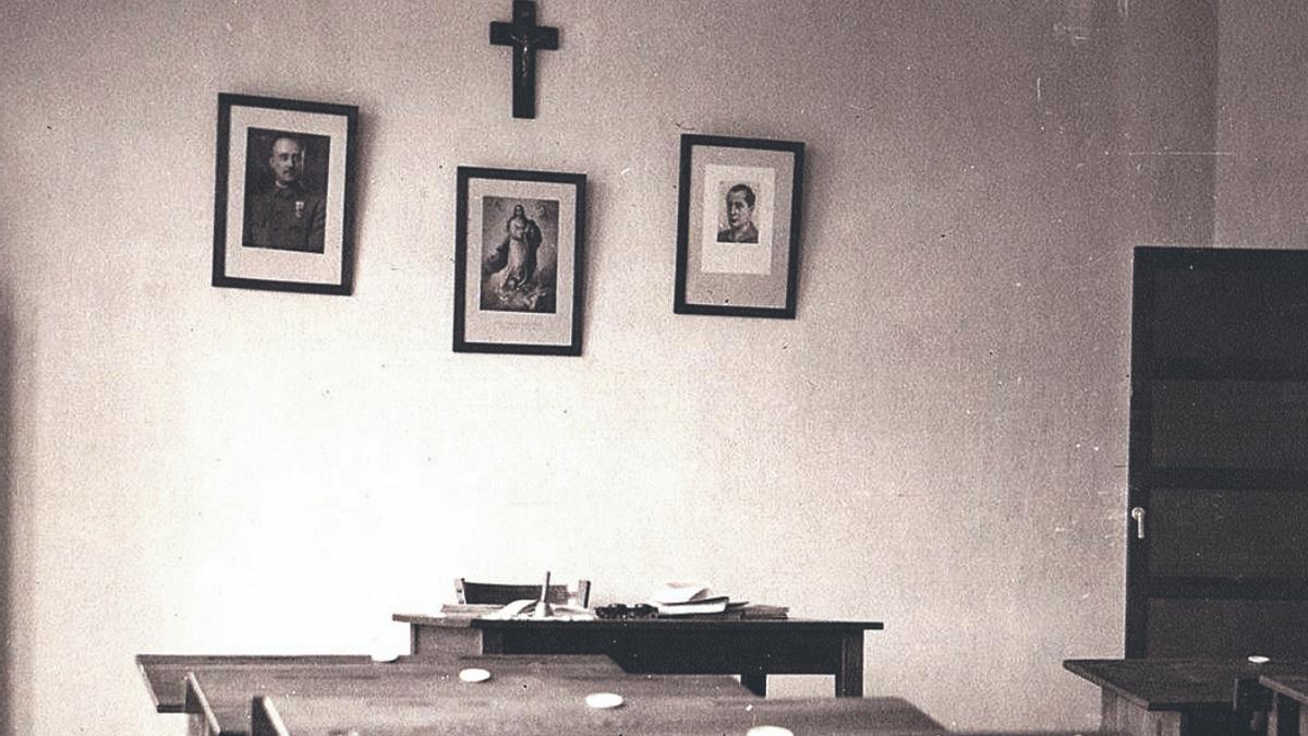 Aula del antiguo colegio de La Salle de Arucas, en una imagen de 1950.