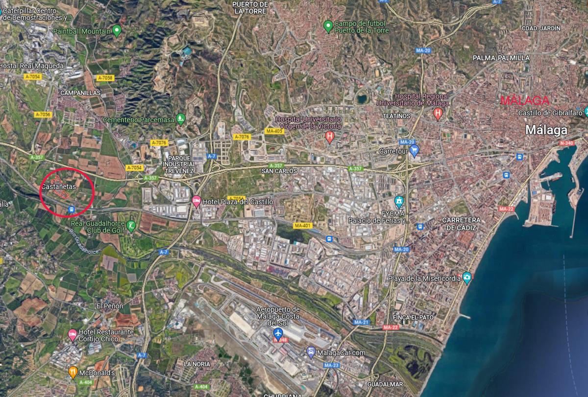 Ubicación de la parcela que sale a subasta en Málaga.