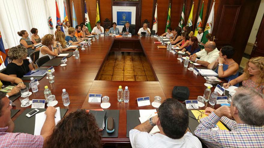 Reunión entre el Cabildo de Gran Canaria, los 21 ayuntamientos y las ONG, ayer.