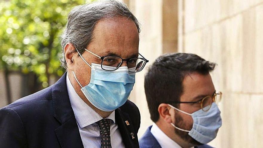 Quim Torra i Pere Aragonès, ahir al Palau de la Generalitat.