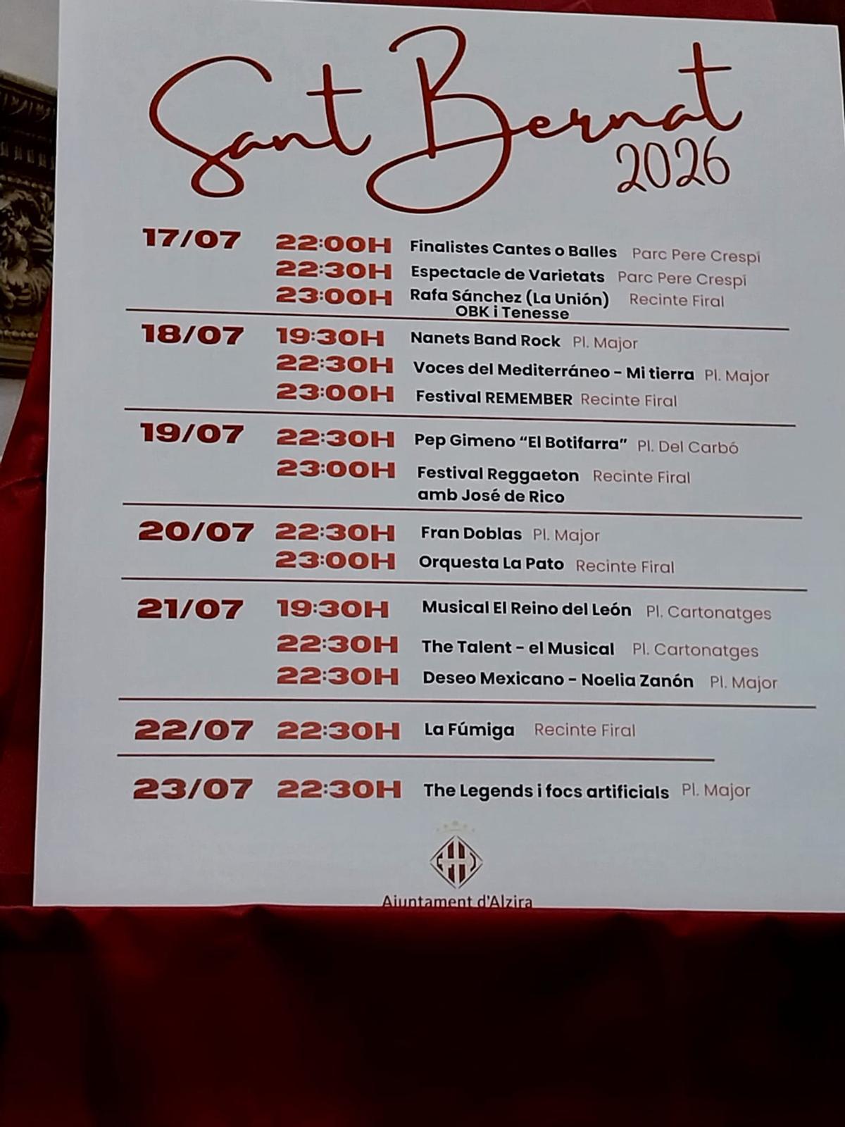 Cartel de las fiestas de Sant Bernat 2026..