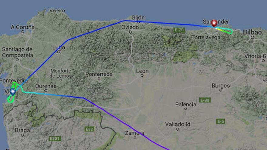 Trayectoria del avión desviado a Sanander. //Flightradar