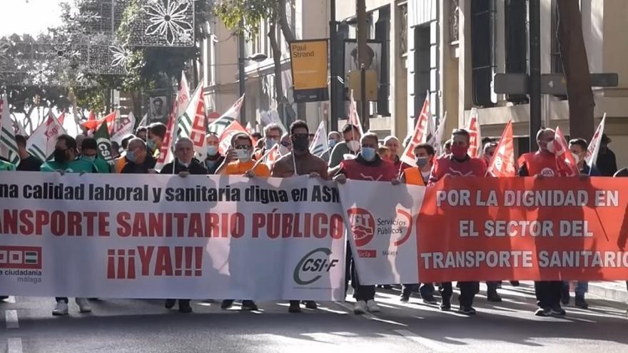 Manifestación de los trabajadores del transporte sanitario de Málaga