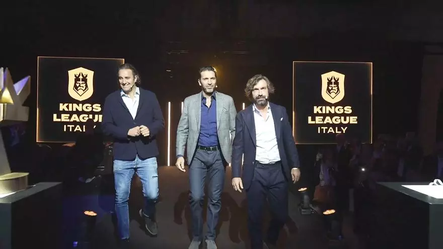 Pirlo, Buffon y Luca Toni, en la presentación de la Kings League Italia
