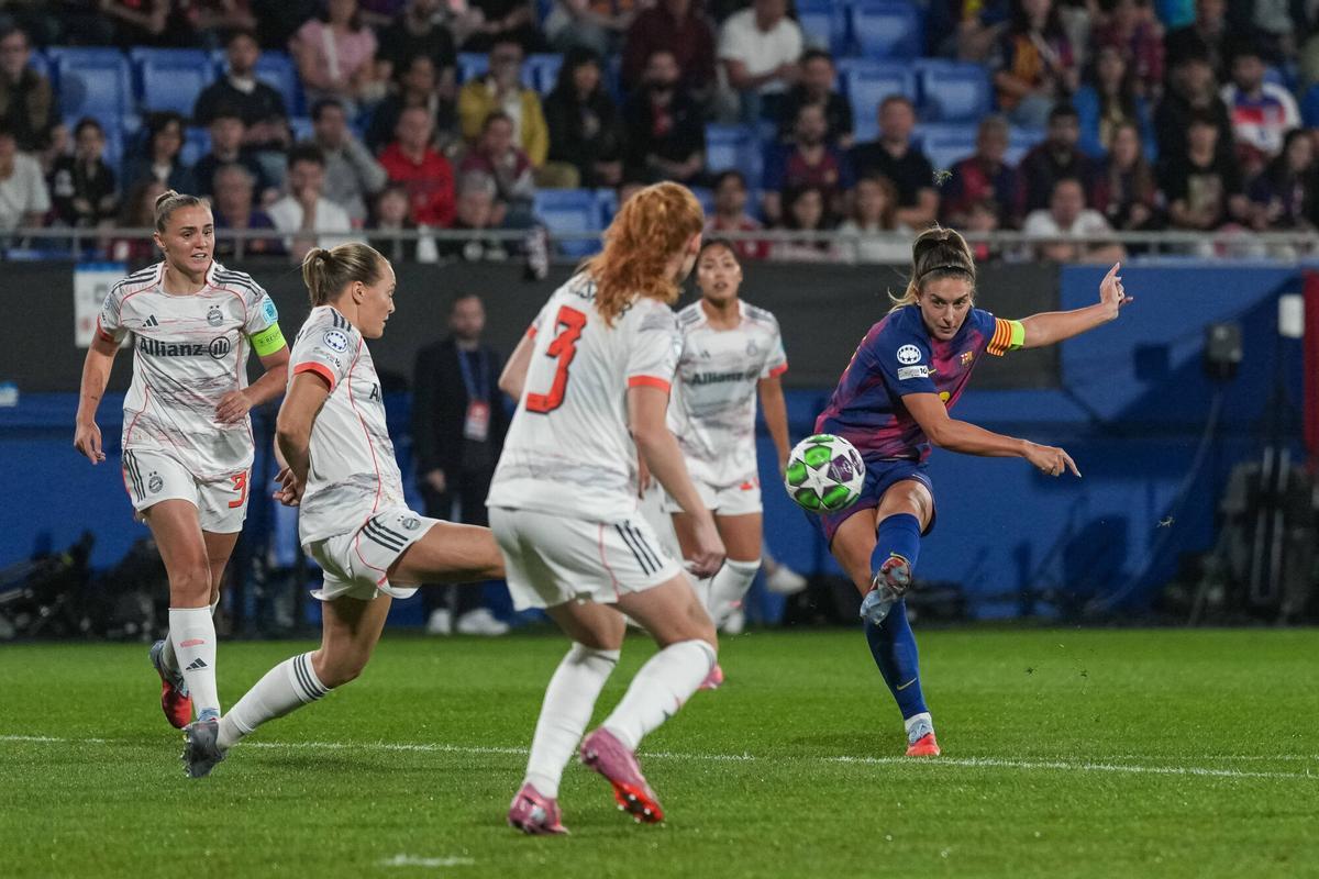 Sant Joan Despí, 07/10/2025. Deportes. Gol de Alexia Putellas durante el partido de la Liga de Campeones femenina entre el FC Barcelona y el Bayern de Múnich, disputado en el Estadio Johan Cruyff. Foto: Zowy Voeten.