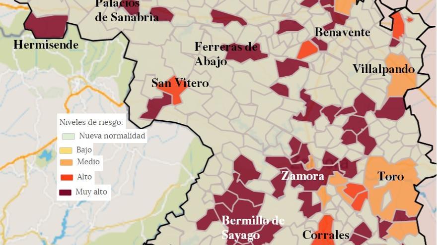 Mapa de contagios COVID por municipios en Zamora