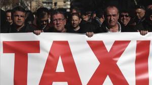  Manifestación de taxistas en Madrid este miércoles.