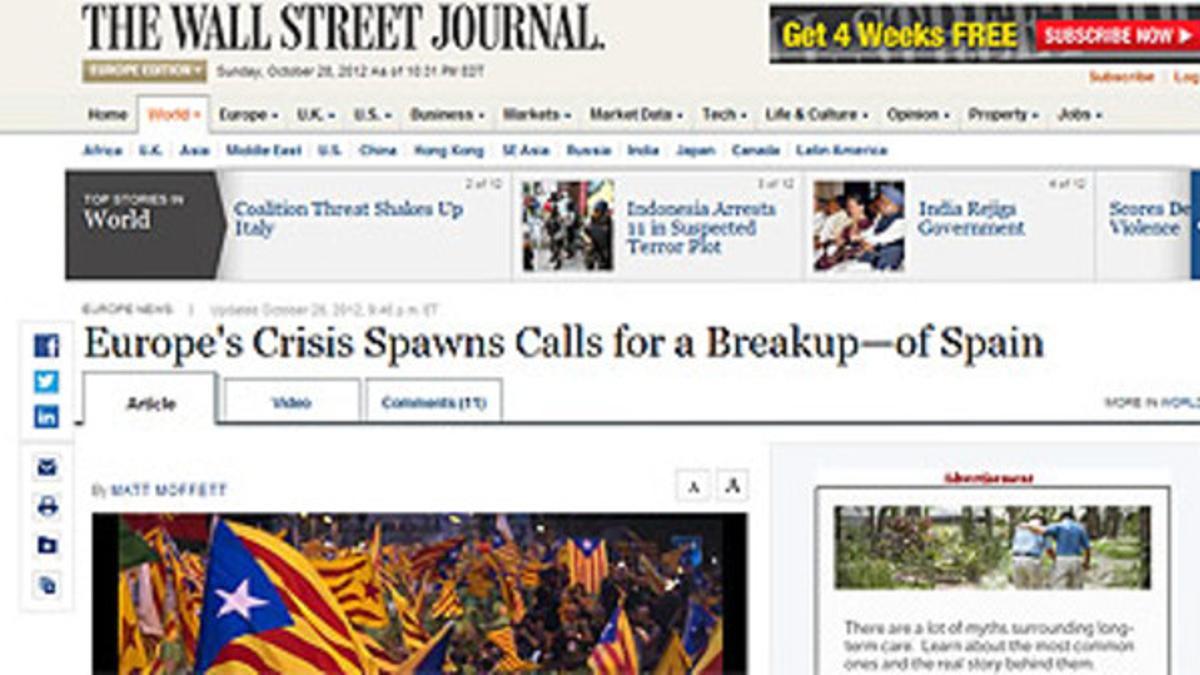 Captura de la web de 'The Wall Street Journal', con el artículo alusivo a España.