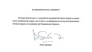 Carta de Pedro Sánchez al juez Peinado