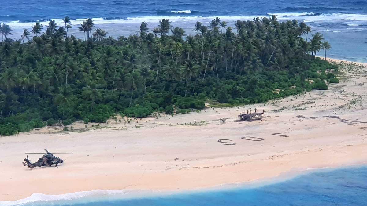 Un 'SOS' escrito en la arena salva a tres pescadores perdidos en una isla desierta